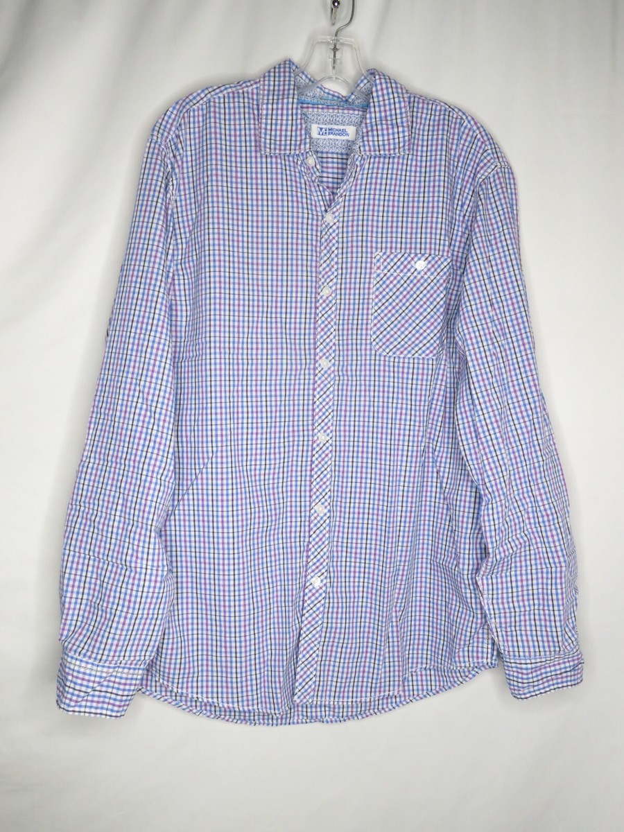 NWT MICHAEL BRANDON MULTI-COLOR CHECK LONG SLEEVE BUTTON UP