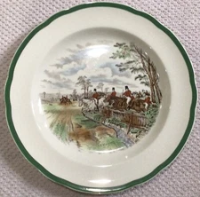 Fox Hunt Hunting Spode Dinner Plate Full Cry Green Rim