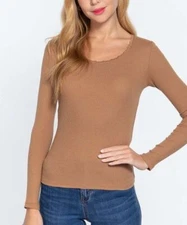 MSRP $25 Active Basic Lace-Trim Ribbed Scoop Long-Sleeve Tee Size Small NWOT