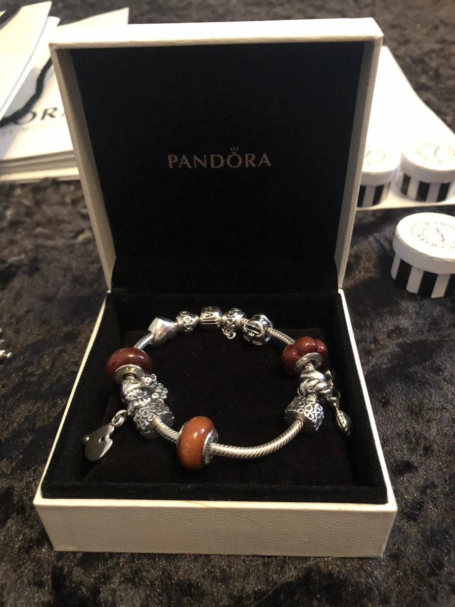 Genuine Pandora Charm Bracelet With 9 Charms Stoppers And Safety Chain