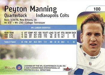 Peyton Manning 2000 Impact Football - #100 - Indianapolis Colts - Picture 2 of 2