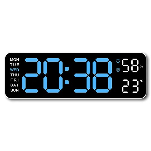 9 In Large Digital Wall Clock USB Powered Humidity Week Auto Dimmer Table Clock - Picture 25 of 37