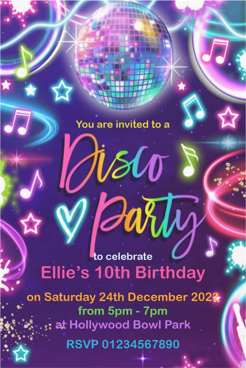 50 Personalised Disco Birthday Party Invitations Any Age Kids Adults  Envelopes