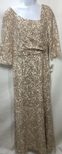 Alex Evenings Women's Long Sequin Dresses Fit  Flare  Sleeves Ivory Size 12