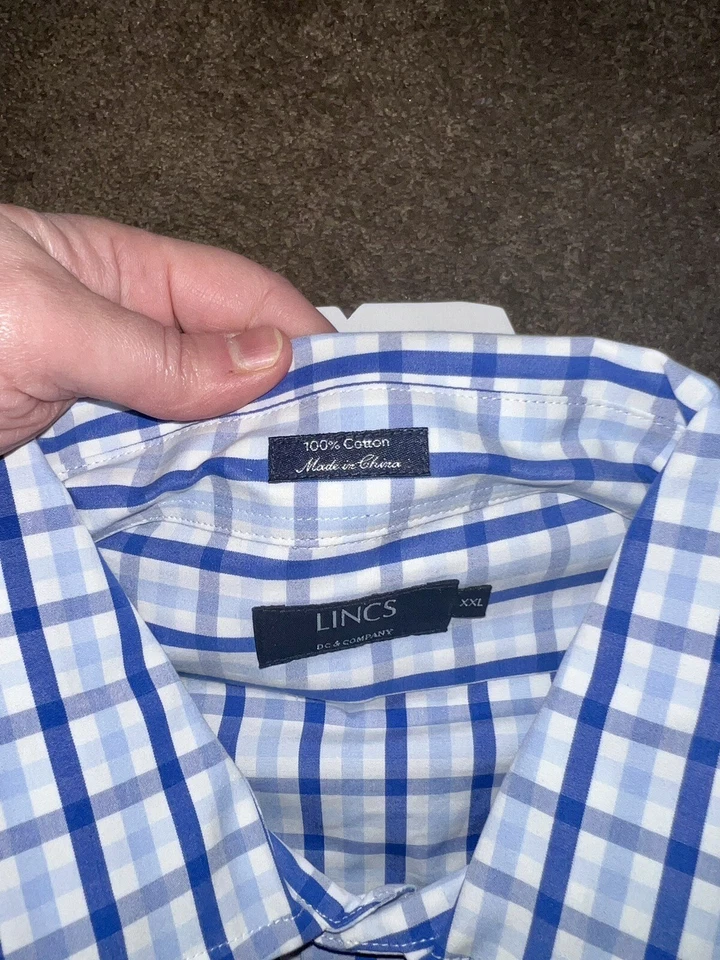 NUEVO NUEVO CON ETIQUETAS Lincs DC & Co Hombres Algodón LS Camisa de Vestir Azul a Cuadros Golf XXL Foto 4 de 4