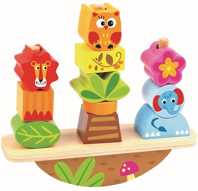 TOOKYLAND Wooden Animals Rocking Stacker - 13pcs - Stacking Toy, Ages 2+