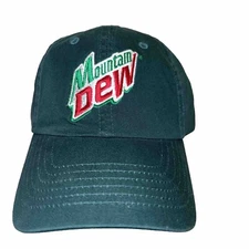 Mountain Dew Patch on Dark Green Hat Cap Cotton Strap Metal Buckle Cap America