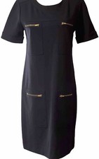 J Crew Dress Black Size 2 Shift Gold Zip Pockets Stretch Office Wear Modest