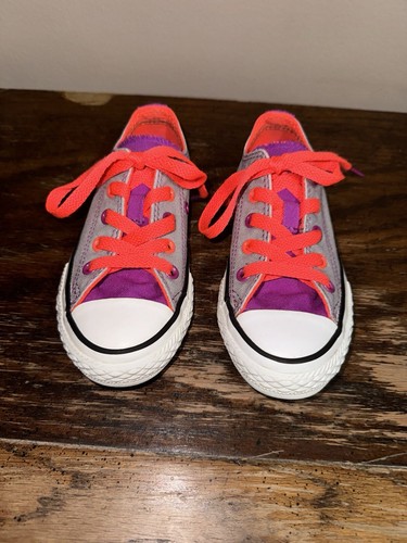 EUC Converse All Star Double Tongue Shoes Low Top Gray Purple Orange Youth Sz 11 - Picture 2 of 10