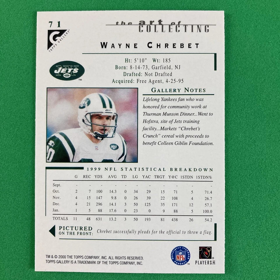 Wayne Chrebet 2000 Topps Gallery Card #71 NFL New York Jets - Image 2 of 2