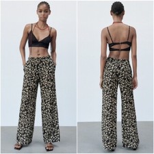 ZARA Full Length Print Pants With Metallic Thread NWT Size Small