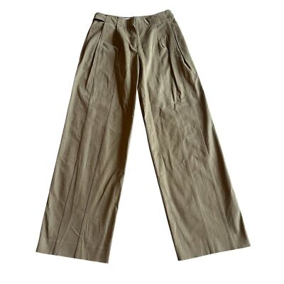 LVIR High-Waisted Straight Leg Trousers Pants Khaki Suede Cotton Size Large NWT