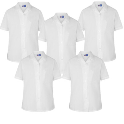 5er Pack weiße Kurzarm Mädchen Reverskragen Bluse Schuluniform Hemden