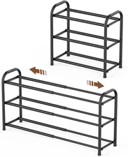 3-Tier Adjustable Expandable Shoe Rack Organizer for Entryway Closet in Black