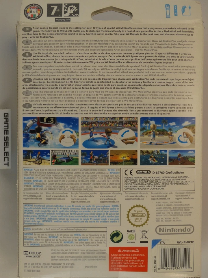 WII SPORTS RESORT NINTENDO WII PAL ITA ITALIANO BUNDLE COMPLETO con MOTION PLUS - Immagine 2 di 4