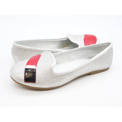 Jelly Beans Shoes Big Girls 2 Silver Glitter Slip On Ballet Flat Lipstick Design