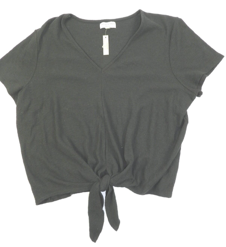 Madewell J8537 Texture & Thread Women's V-Neck Front Tie Wrap Shirt Blk 2X C221