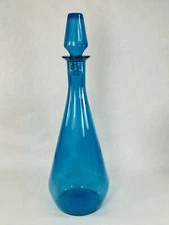 Vintage Blue Glass Genie 14.5" Decanter w Stopper Downy Fabric Softener 1960s