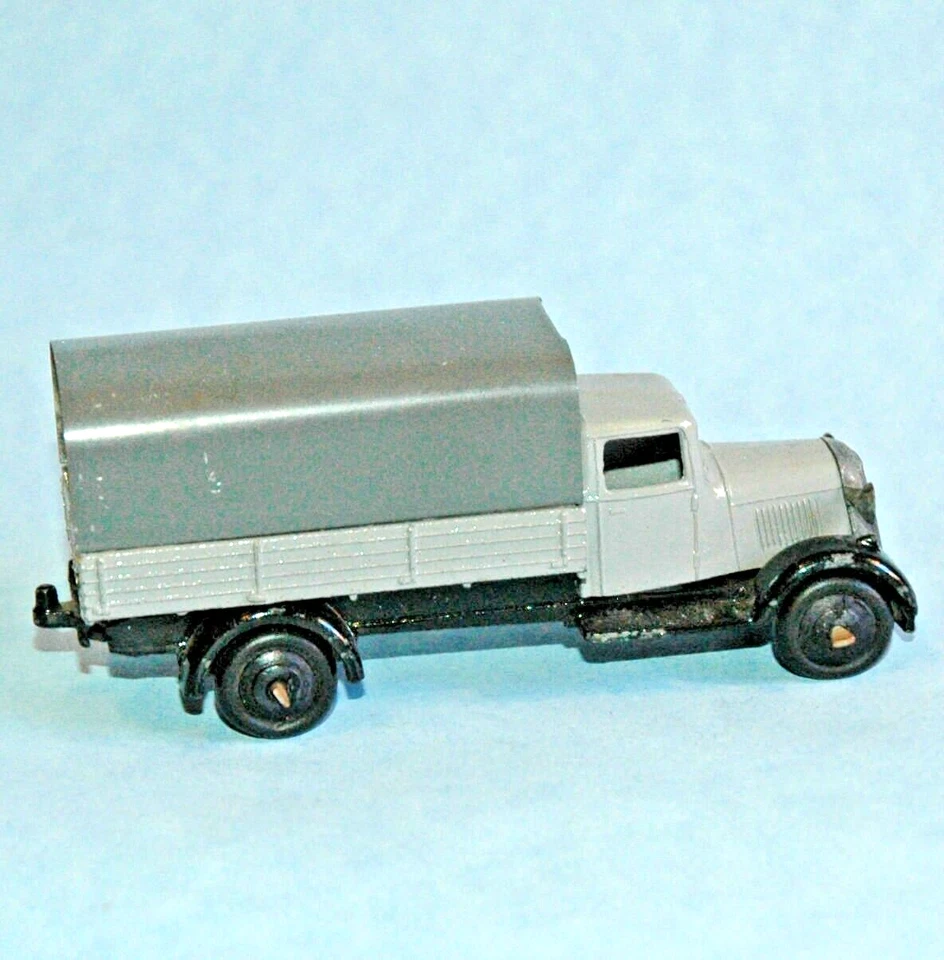DINKY Meccano Reino Unido original 1950 VAGÓN CUBIERTO #25b serie 4 gris gris toldo de hojalata Foto 3 de 4