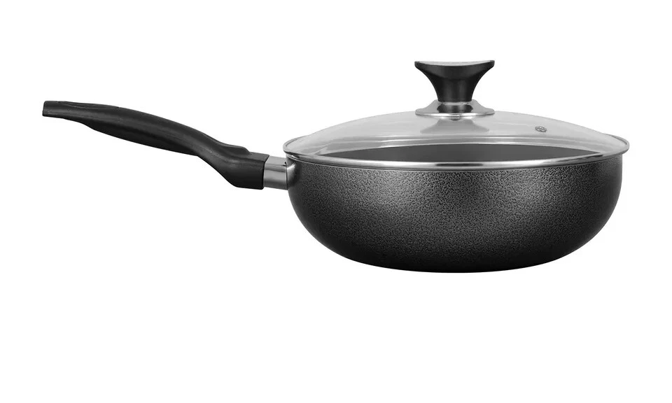 Wok Pan Stir Non Stick Frying Pan Deep Fry Handle Induction Glass Lid Cooking