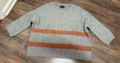 Kerisma Women s Gray Rust Keyhole 3/4 Sleeve Pullover Sweater Size S/M