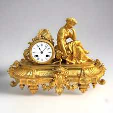 Antique 19th Century Gilt Spelter Figural Mantle Clock Japy Freres 8 Day
