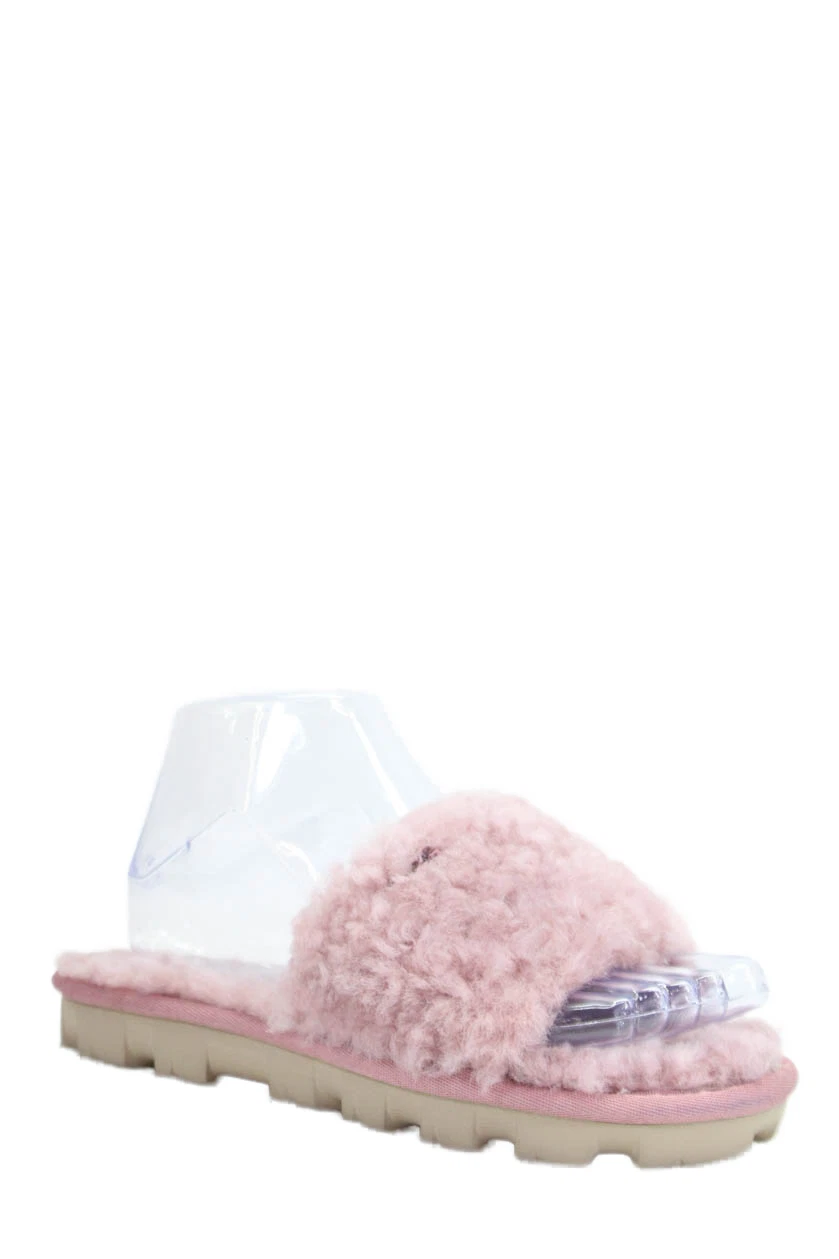 Ugg slip on donna punta aperta testurizzata fuzzy casual scivoli rosa taglia 5