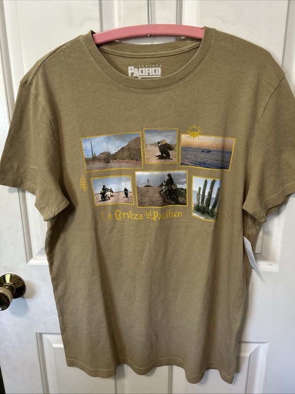 Pacifico Lucky Brand Shirt Mens Medium Tan La Cerveza Graphic Tee Desert Photos