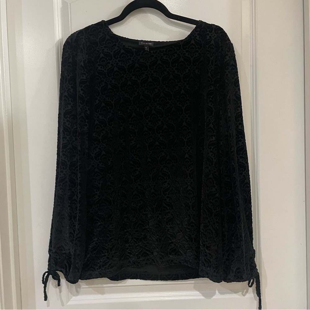 Talbots Elegant velour Black Patterned Blouse lad… - image 1