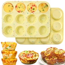 Palksky Silicone Egg Bite Molds, 2Pack 12-Cavity Muffin Pan for Baking, Tarts