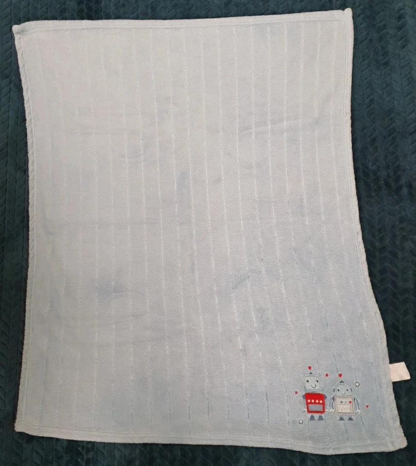 Snuggle Baby Robot  Robots Fleece Pram Blanket Blue 70x100cm embossed stripes - Image 4 of 4