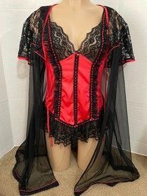 M Vtg TOSCA Lingerie Camisole Top Nylon SHEER FLORAL Lace Red Black Chiffon Robe