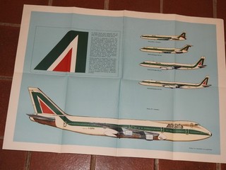 Alitalia airlines foldout poster showing aircraft. 1970s