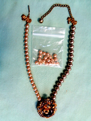 AS IS Vintage Unsigned Robert or Haskell Necklace Faux Pearl & Brown Rhinestone