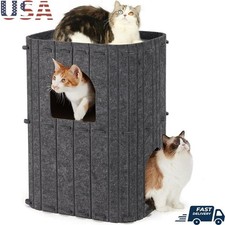 Large 2-Storey Cozy Cat House Indoor Multi-Level Felt Cat Condo Multiple Cats US