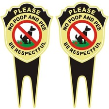 2 Pack No Dog Poop Signs for Yard - Double Sided Aluminum No Pooping Sign with