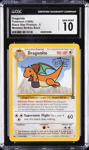 1999 POKEMON BLACK STAR PROMOS MEWTWO STRIKES BACK #5 DRAGONITE CGC 10 GEM MINT