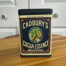 Cadbury's Cocoa Essence Vintage 1977  Metal Tin Box Hinged Lid Collectible