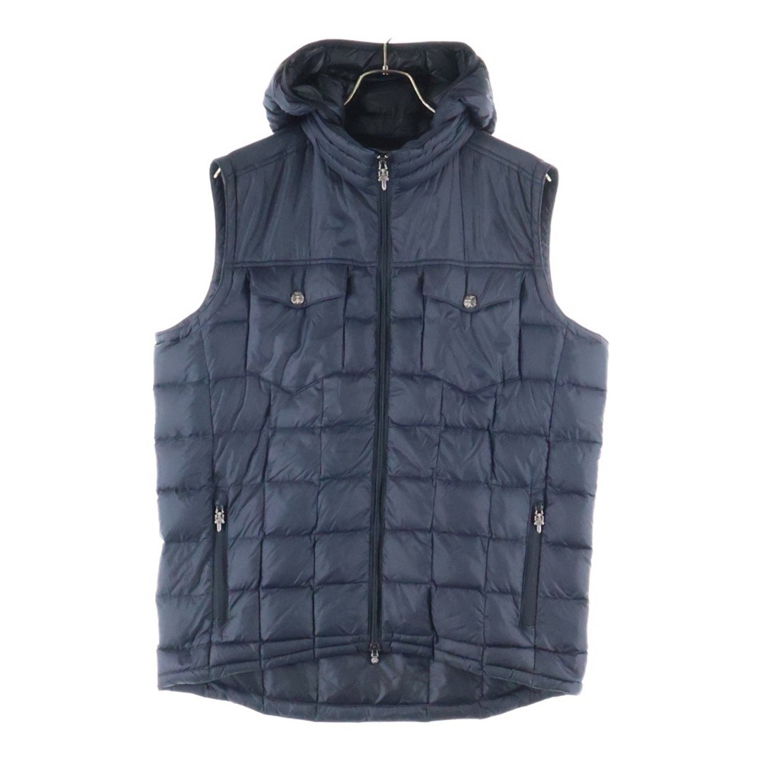 CHROME HEARTS 4 Pocket Dagger Zip Nylon Down Vest up Hooded Black Used 75bb22474