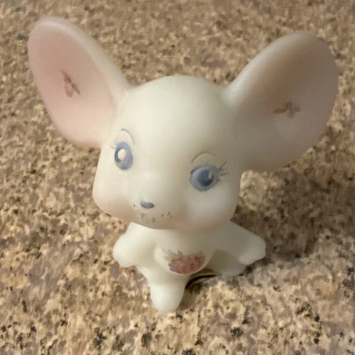 Fenton Mouse Figurine Satin Glass Hand Painted Signed Raspberry Floral Vtg