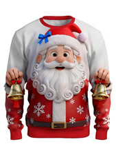 Unisex Funny 3D Santa Face Ugly Christmas Sweater Jumper W/ Christmas Bells