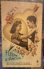 WW2 Fleche D'Amour Linen Lithograph Romance Postcard 1944 Rare original