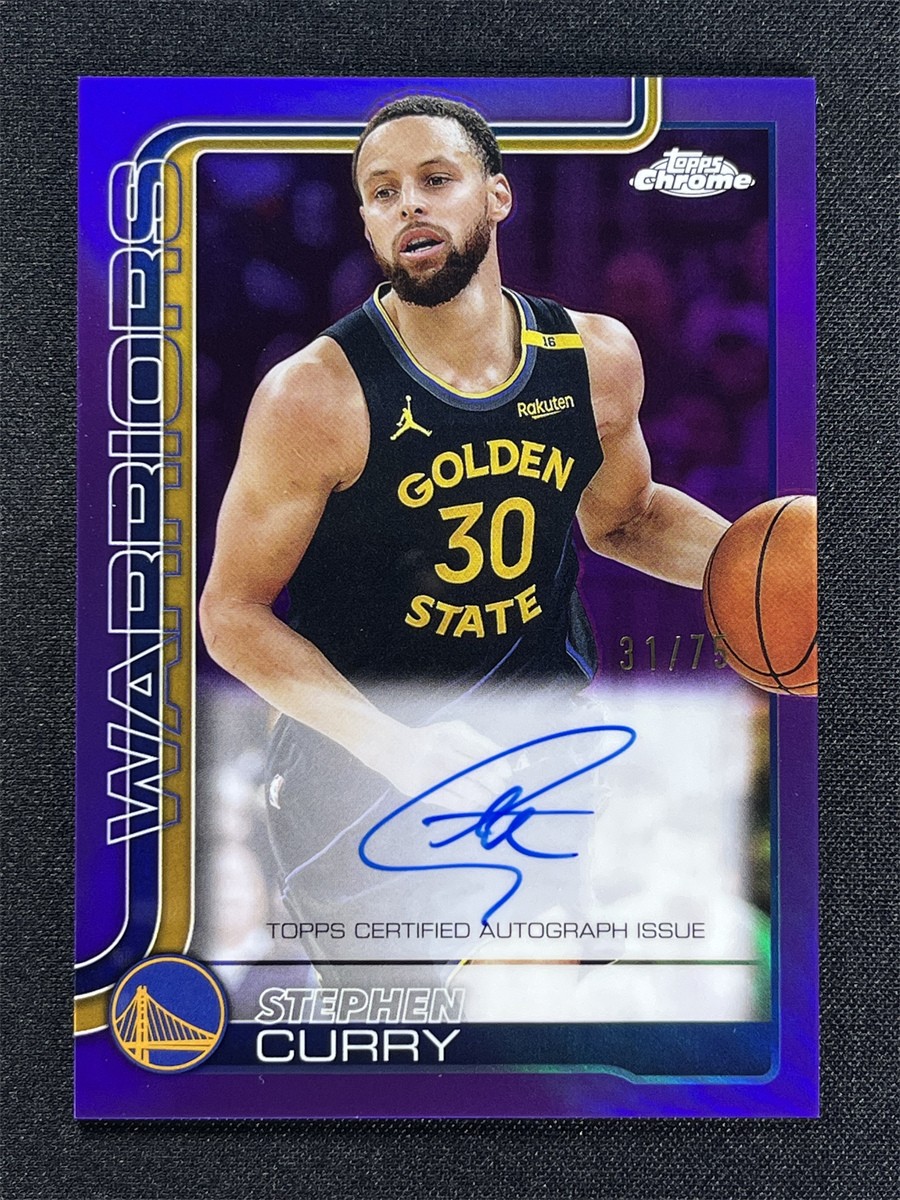 2025-26 Topps Chrome Stephen Curry #TCA-SC Purple Refractor Auto Warriors /75