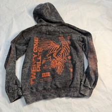 Twenty One Pilots Band Hoodie Skeleton Eagle Graphic Print Acid Wash Mens S-M