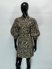 Ganni Cotton Button Up Puff Sleeves Mini Dress Zebra Print Size 34 (XS)