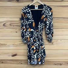 Farm Rio Toucan Mini Wrap Dress XS Black White Orange Long Sleeve Viscose B15