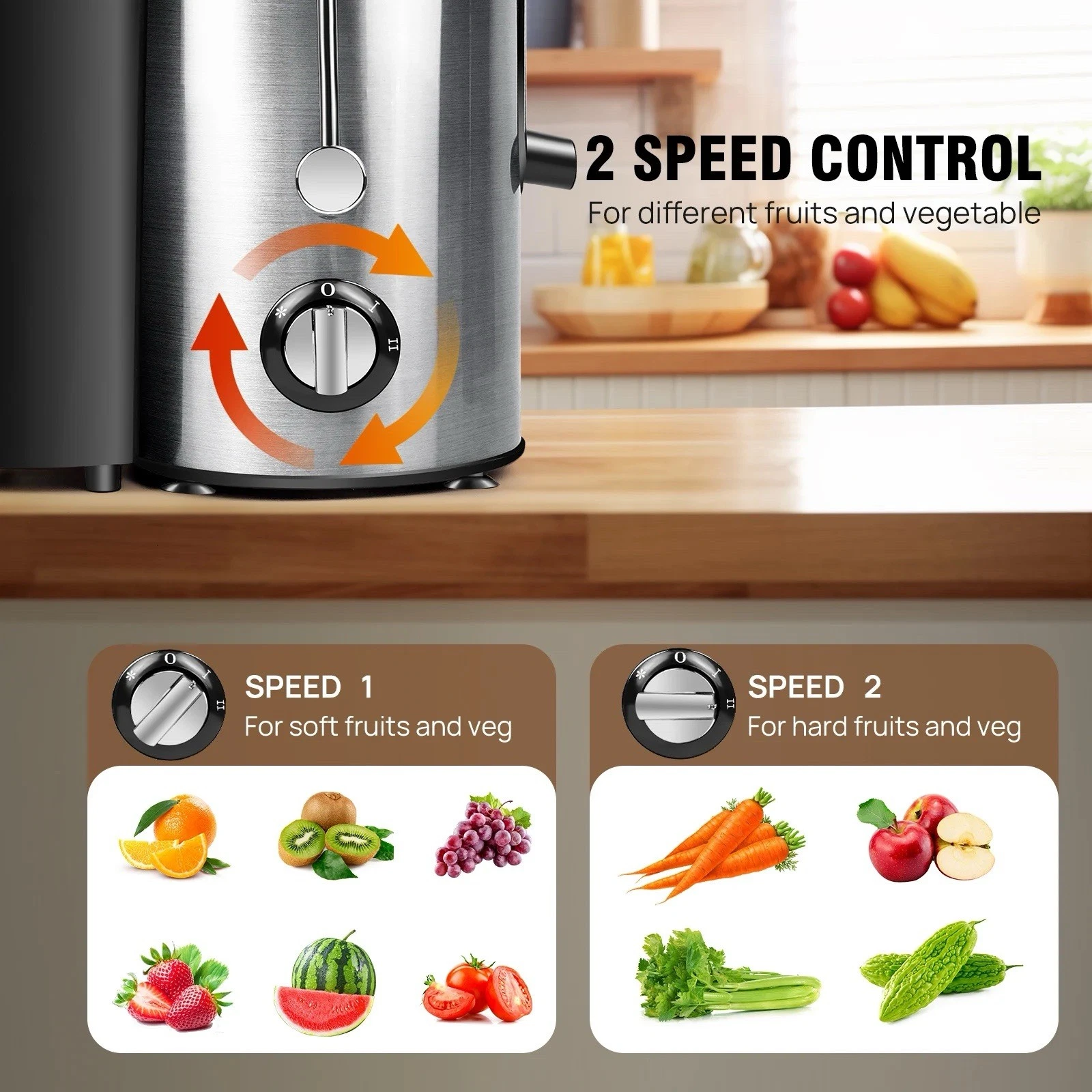 Juicer Machine Feed Chute for Fruits Vegetables & Citrus Juice Extractor