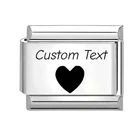 Personalised Charm Custom TEXT engraved Heart fits Italian Modular bracelets 9mm