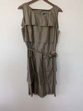 Talbots Womens Dress Olive Green Tiered Belted Layered Ruffle Party Guest 12 NWT