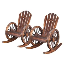 2Pack Patio Outdoor Wagon 2 Wheels Wooden Garden Rocking Chair Furniture Fir